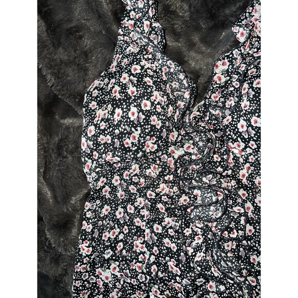 Mandee Ruffle Halter Top Womens L Black Floral Tie Neck Blouse Babydoll Y2K - Picture 2 of 8